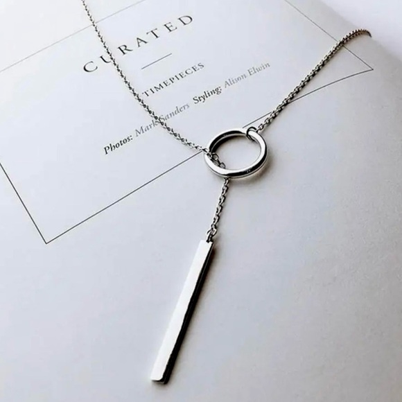 New GOLD long chain wrap around necklace w bar pendant minimalist - Picture 2 of 4